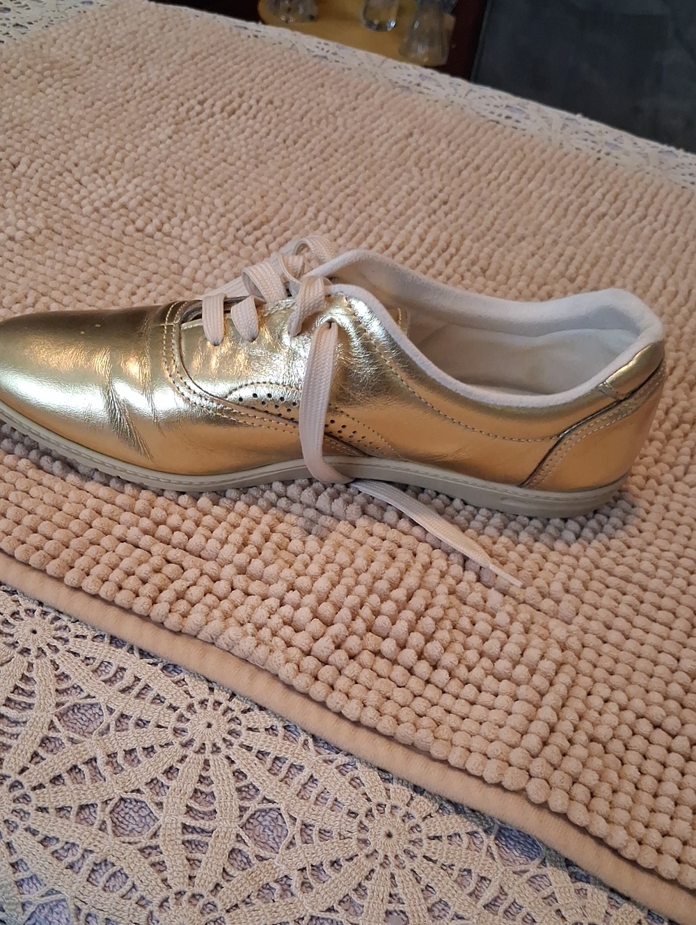 Metallic Gold Lace-Up Women's Flat Sneaker